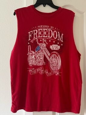 Celebrate Patriotic Freedom Motorcycle Graphic Tank Top Men’s M Red USA